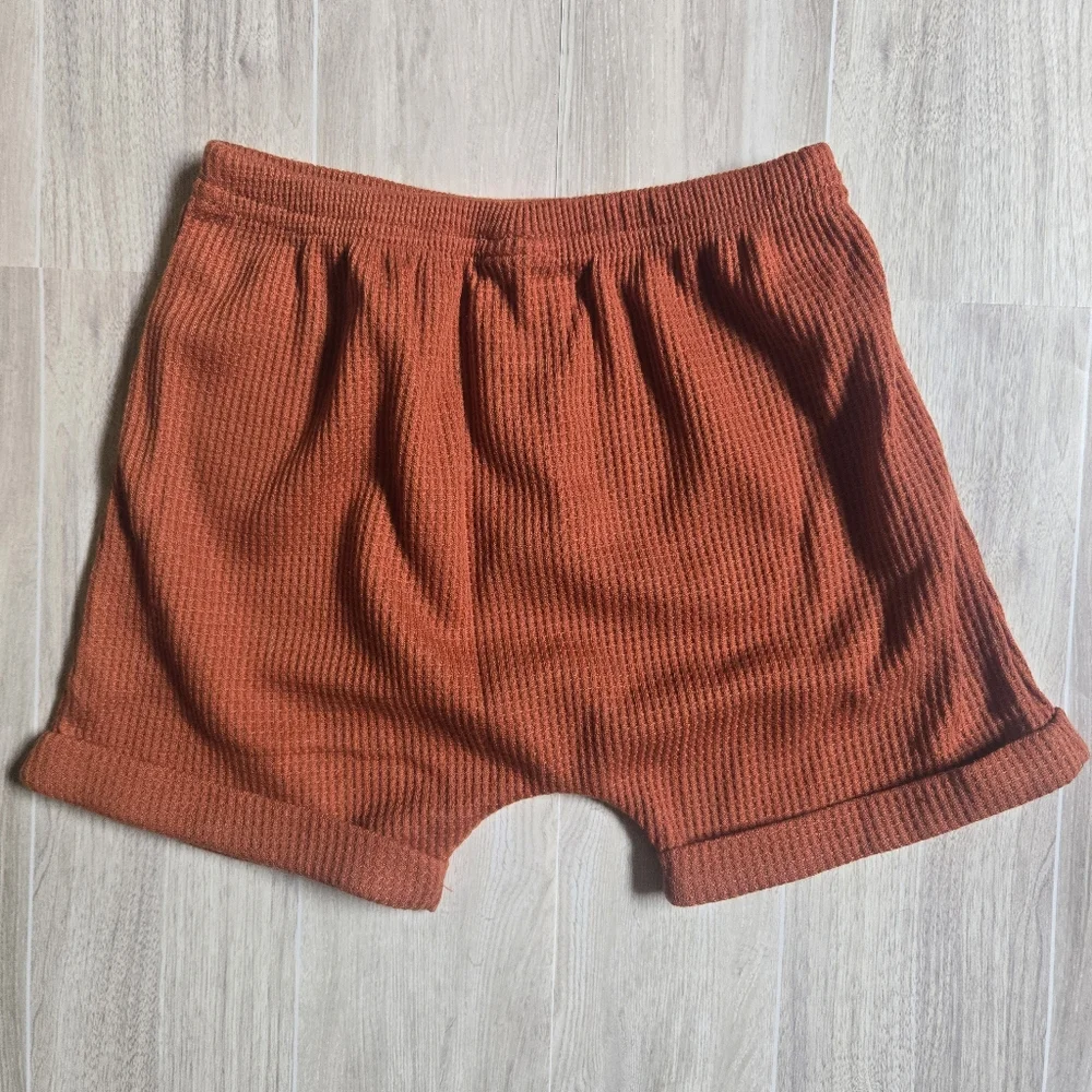 Toddler Boy Girl Waffle Knit Shorts Burnt Orange Textured Boho Bottoms 18-24M